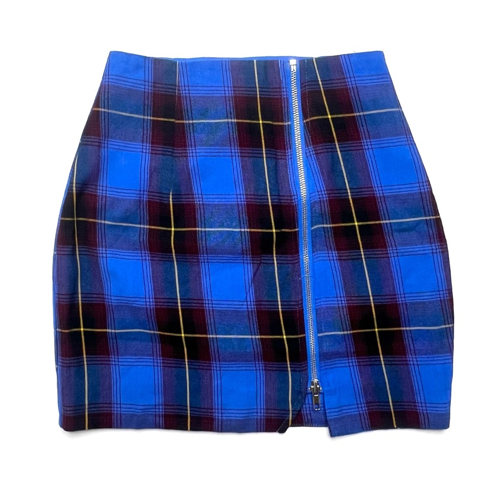 Superdown Blue Plaid Full ZipMini Skirt, NWT